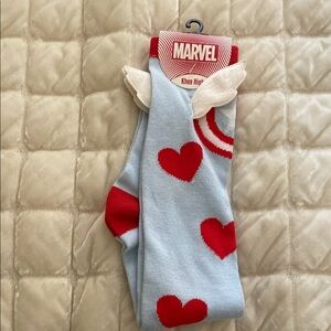 Marvel Light Blue Knee-High Socks with Red Hearts and White Wings